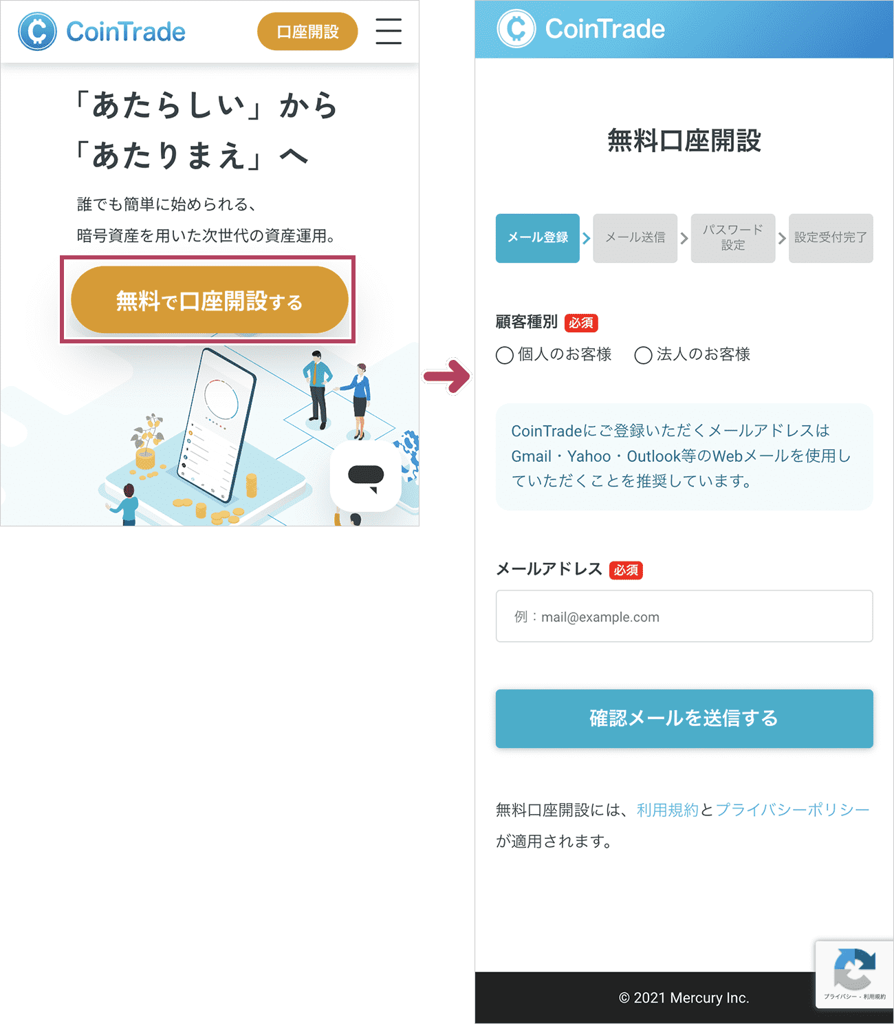 口座開設の流れ（個人のお客様） - ビットコイン・暗号資産